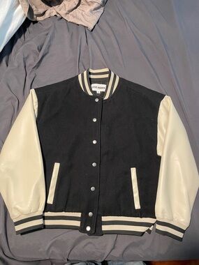 Steve Madden Black and Cream Two-Tone Varsity Jacket